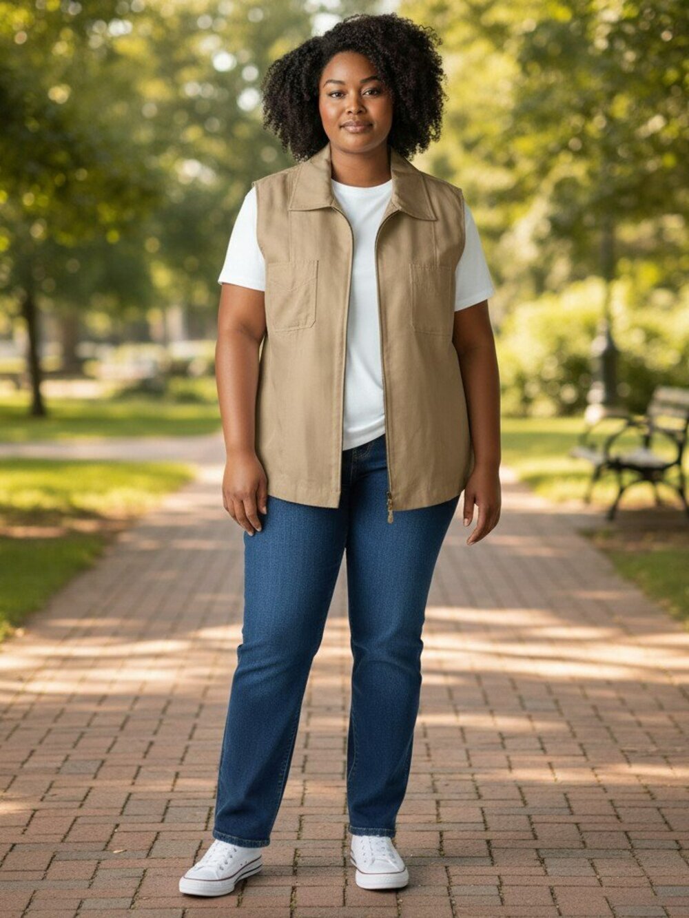 Liz Claiborne Elisabeth Womens Size 16 Tan Full Zip Up Collared Vest Jacket